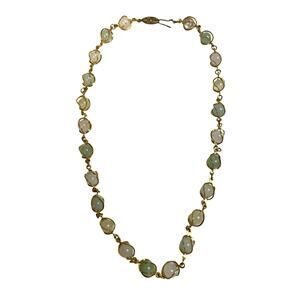 Vintage Topaz and Jade Bead and Chain Necklace Gold Tone
